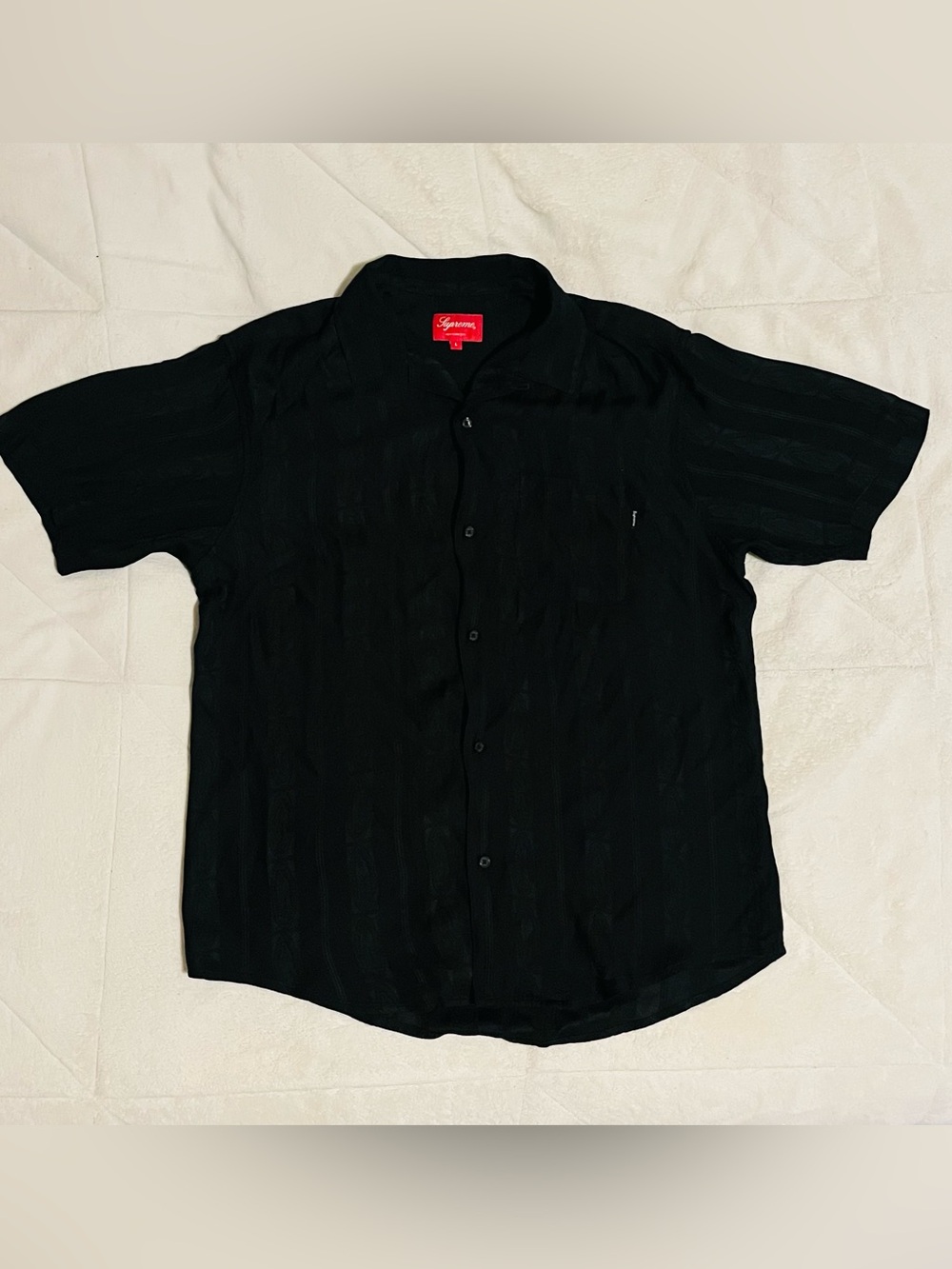 Supreme New York 2019 Guadalupe Mary Black Short Sleeve Button Shirt Large